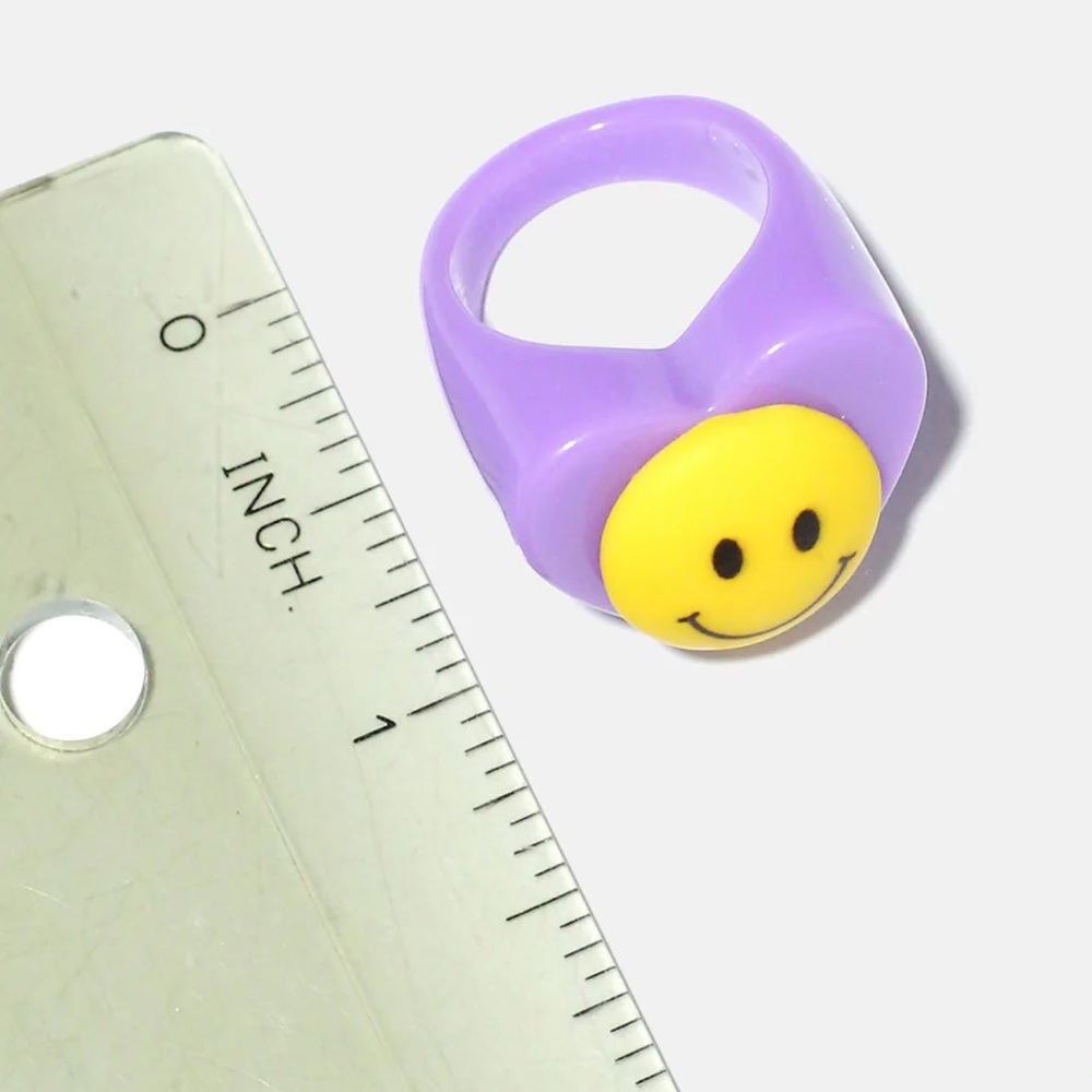 SMILEY FACE Heart Shaped Chunky Oversized Neon Pink Ring - Picture 6 of 6
